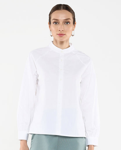 Rareism Women Bartpo White Full Sleeve Ruffled Neck Plain Top