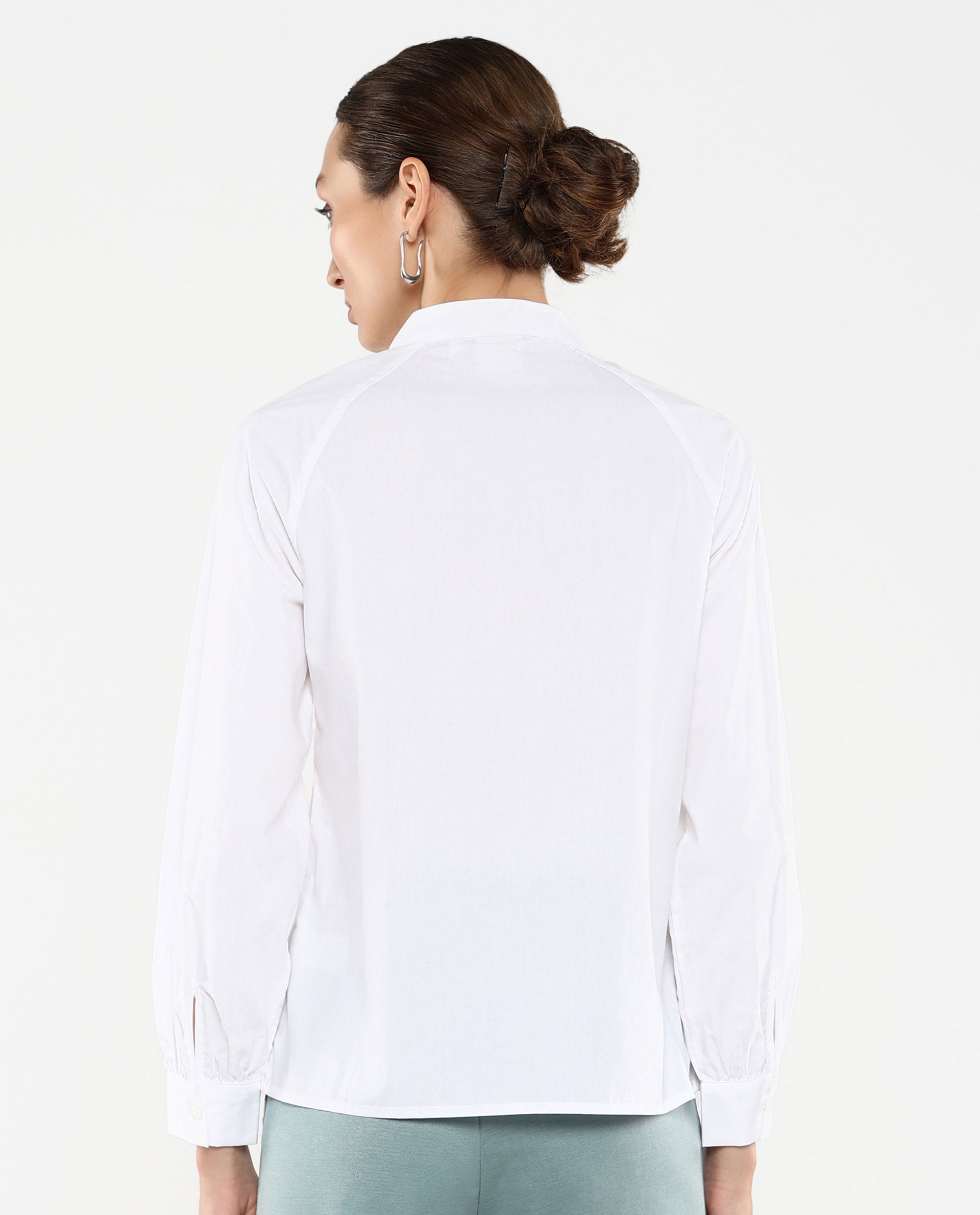 Rareism Women Bartpo White Full Sleeve Ruffled Neck Plain Top