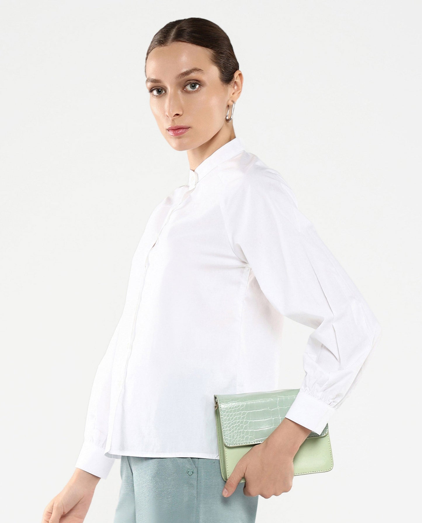 Rareism Women Bartpo White Full Sleeve Ruffled Neck Plain Top