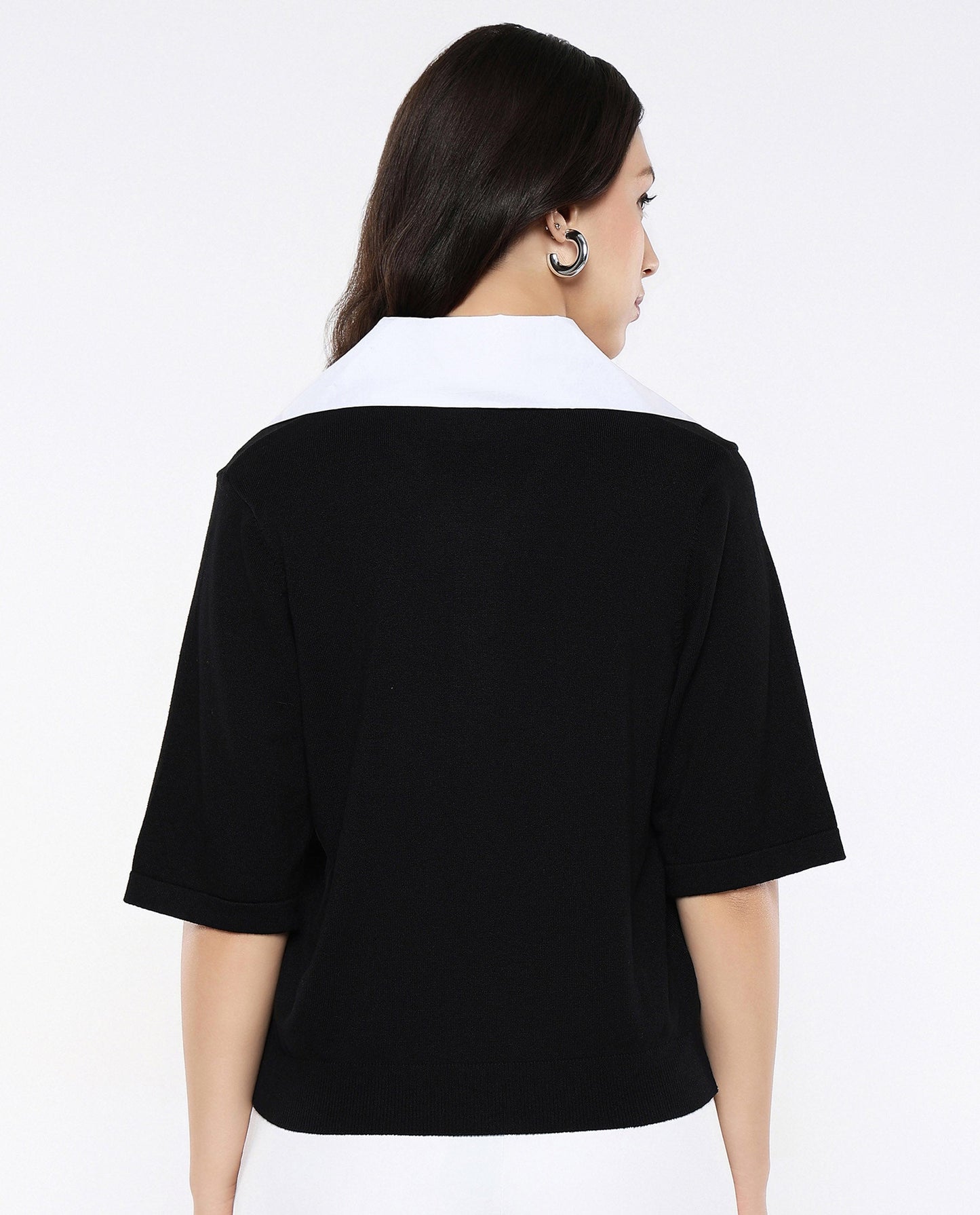 Rareism Women Bene Black Relaxed Fit Plain Top