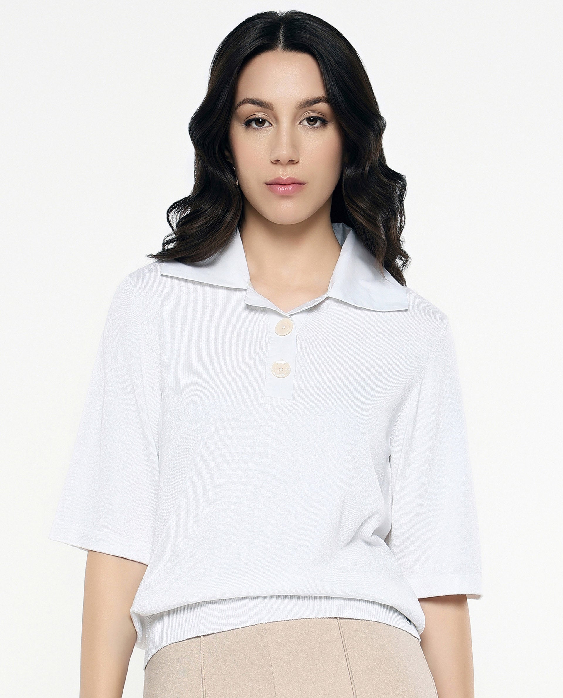 Rareism Women Bene White Relaxed Fit Plain Top