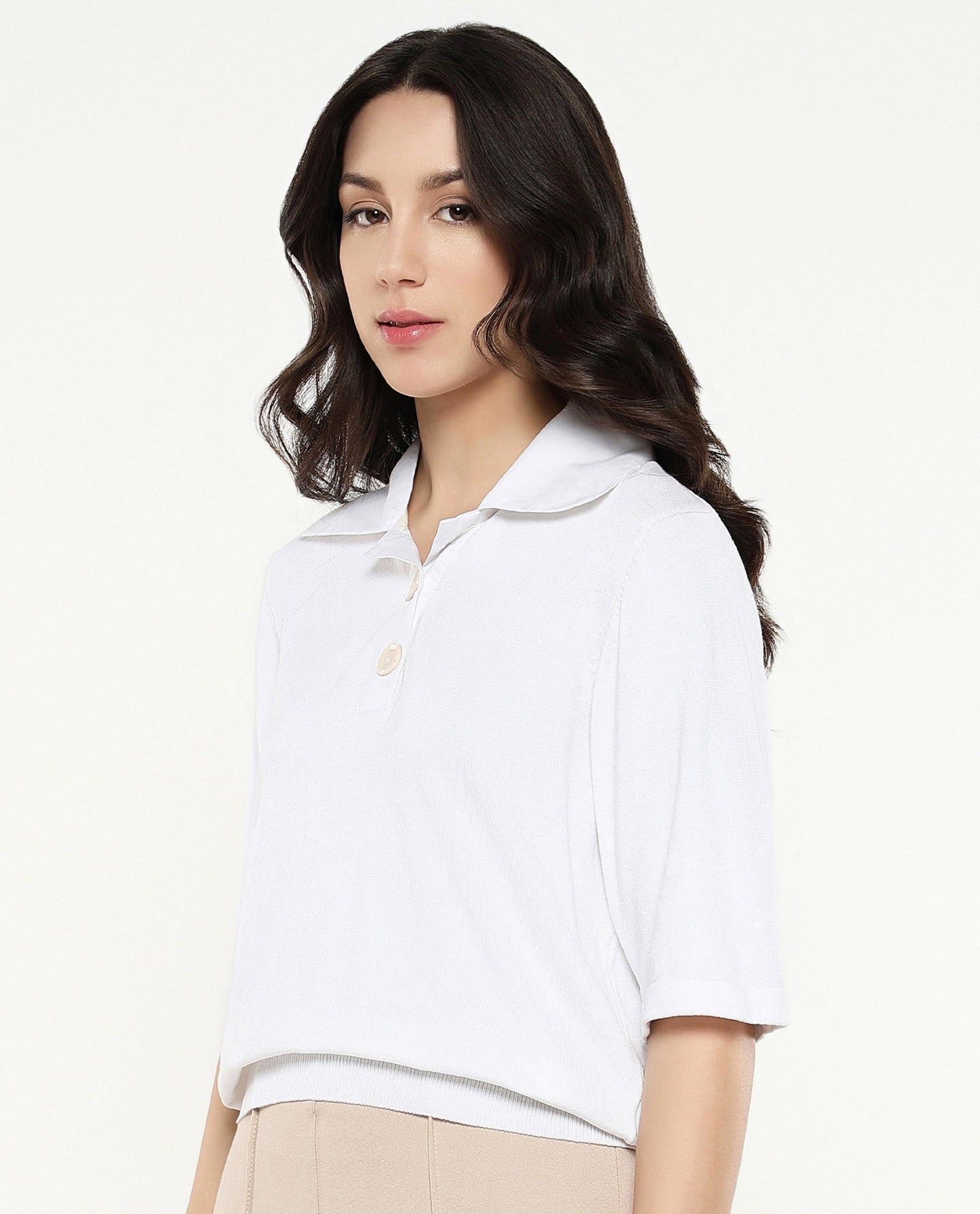 Rareism Women Bene White Relaxed Fit Plain Top