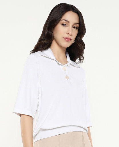 Rareism Women Bene White Relaxed Fit Plain Top