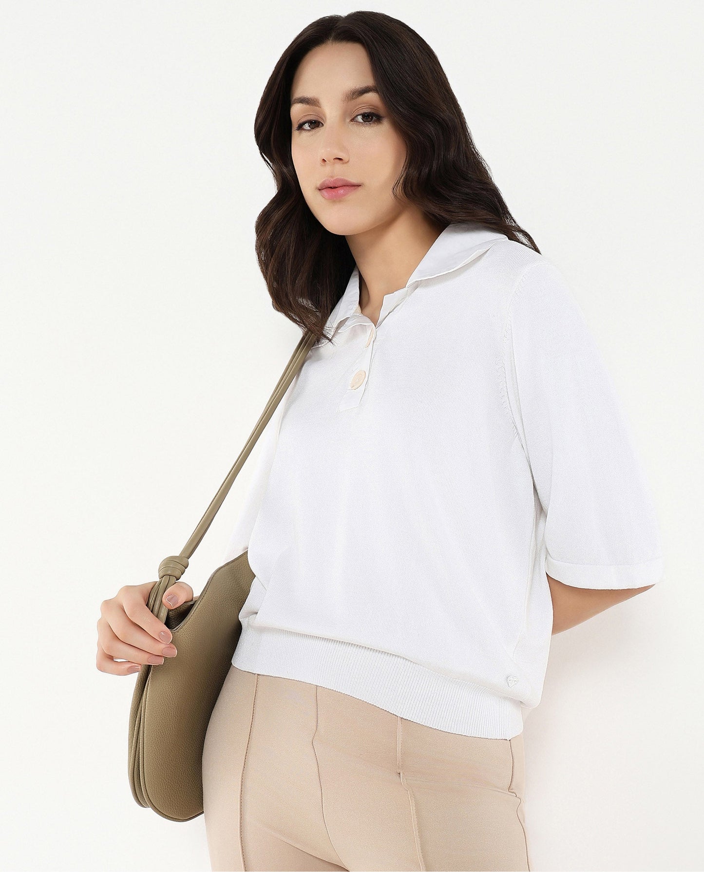 Rareism Women Bene White Relaxed Fit Plain Top