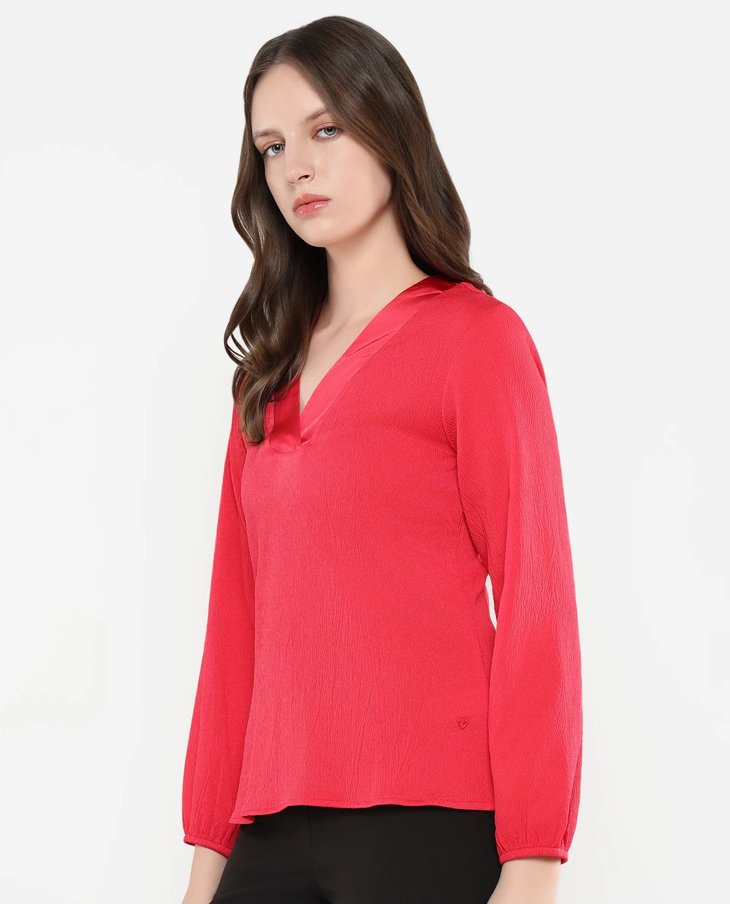 Rareism Women Boco Pink Balloon Sleeve V-Neck Regular Fit Plain Top