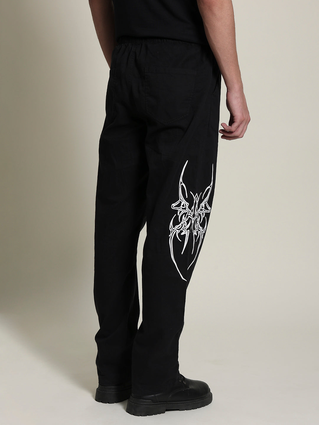 Gender Fluid Black Straight Fit Slipon Trousers With Print