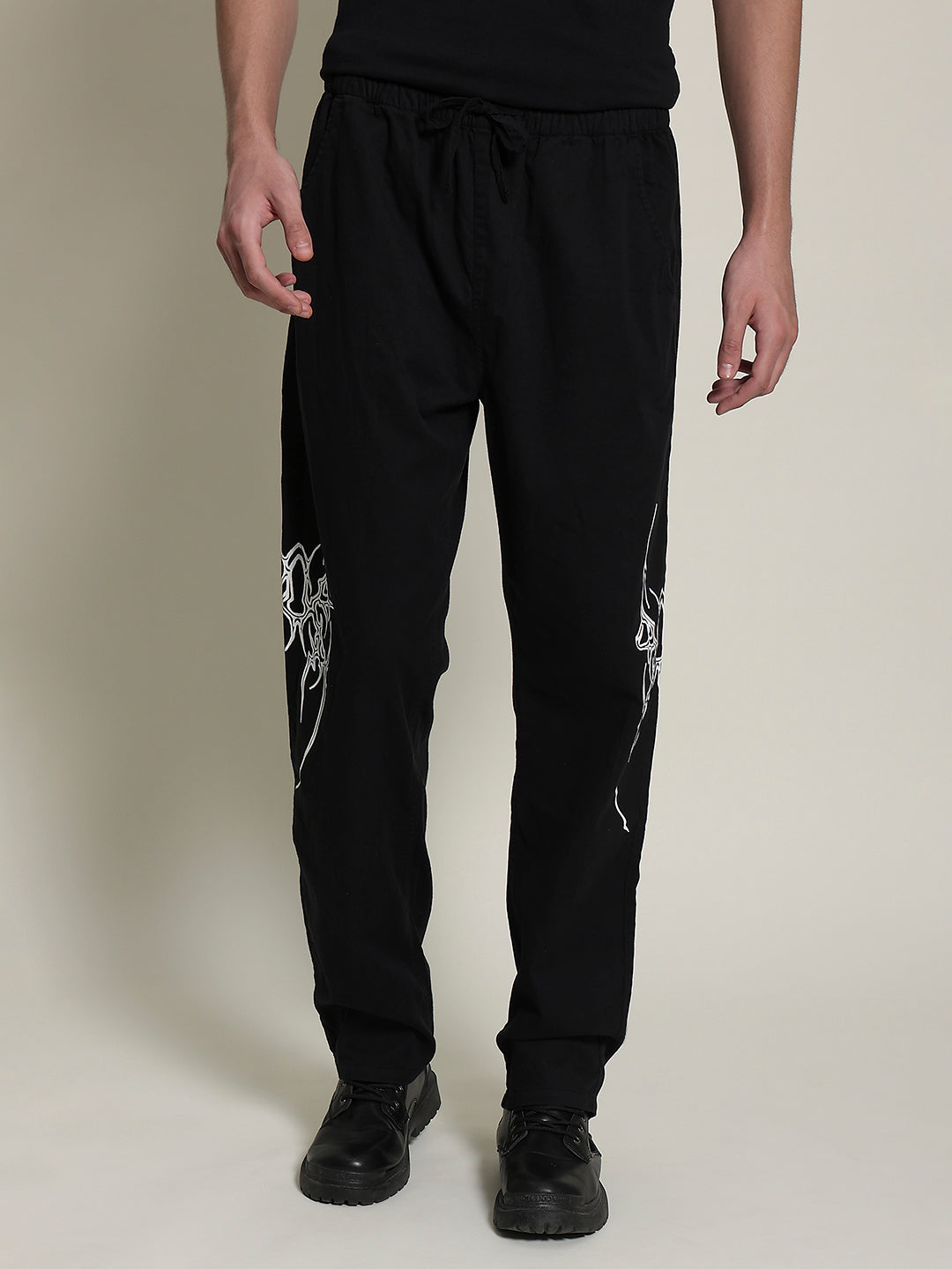 Gender Fluid Black Straight Fit Slipon Trousers With Print