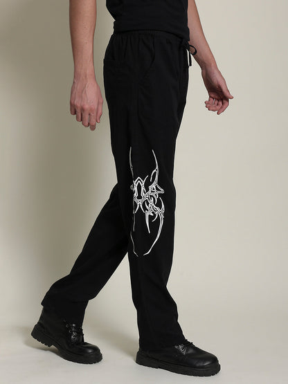 Gender Fluid Black Straight Fit Slipon Trousers With Print