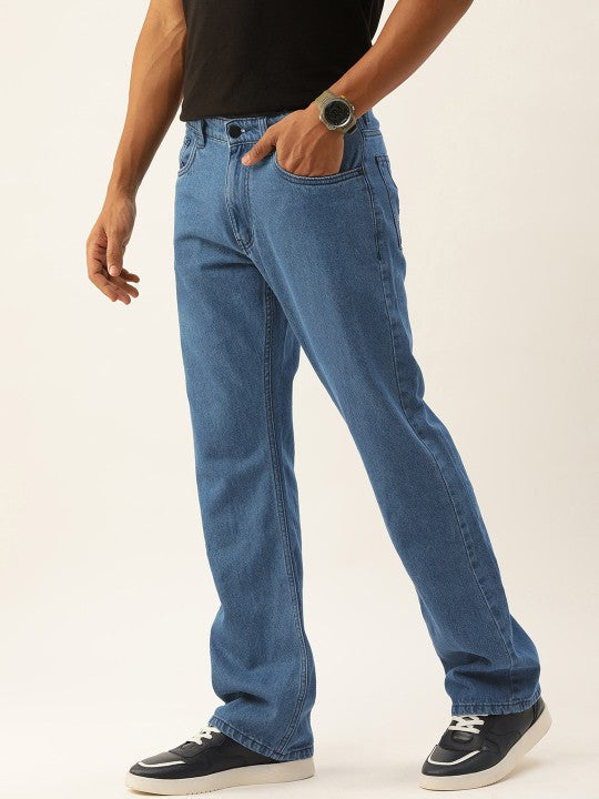 Men Denim Blue Boot-Cut Solid Jeans