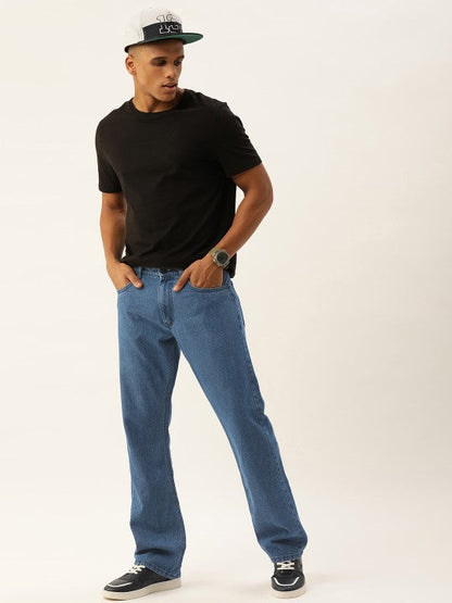 Men Denim Blue Boot-Cut Solid Jeans