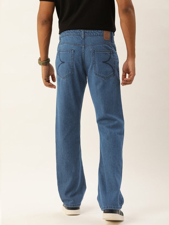 Men Denim Blue Boot-Cut Solid Jeans