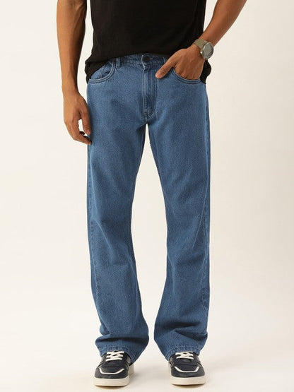 Men Denim Blue Boot-Cut Solid Jeans