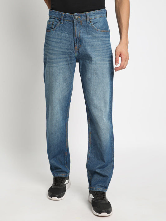 Men Mid Blue Straight Fit Solid Jeans