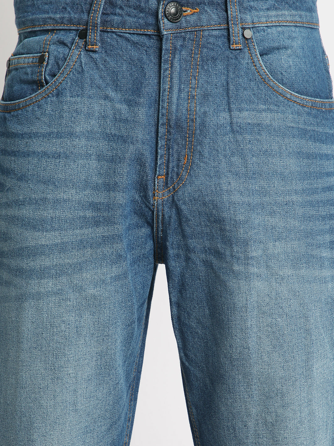 Men Mid Blue Straight Fit Solid Jeans