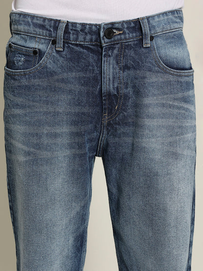 Men Midblue Relaxed Fit Solid Distressed Jeans