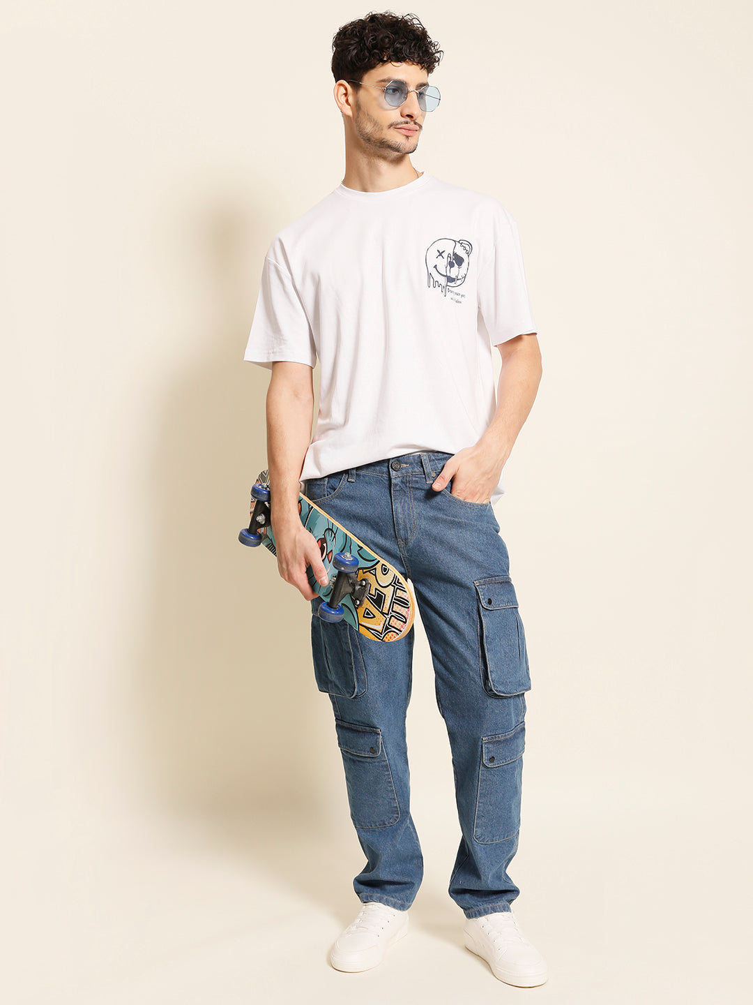 Men Blue Relaxed Fit Solid Jeans With Snap