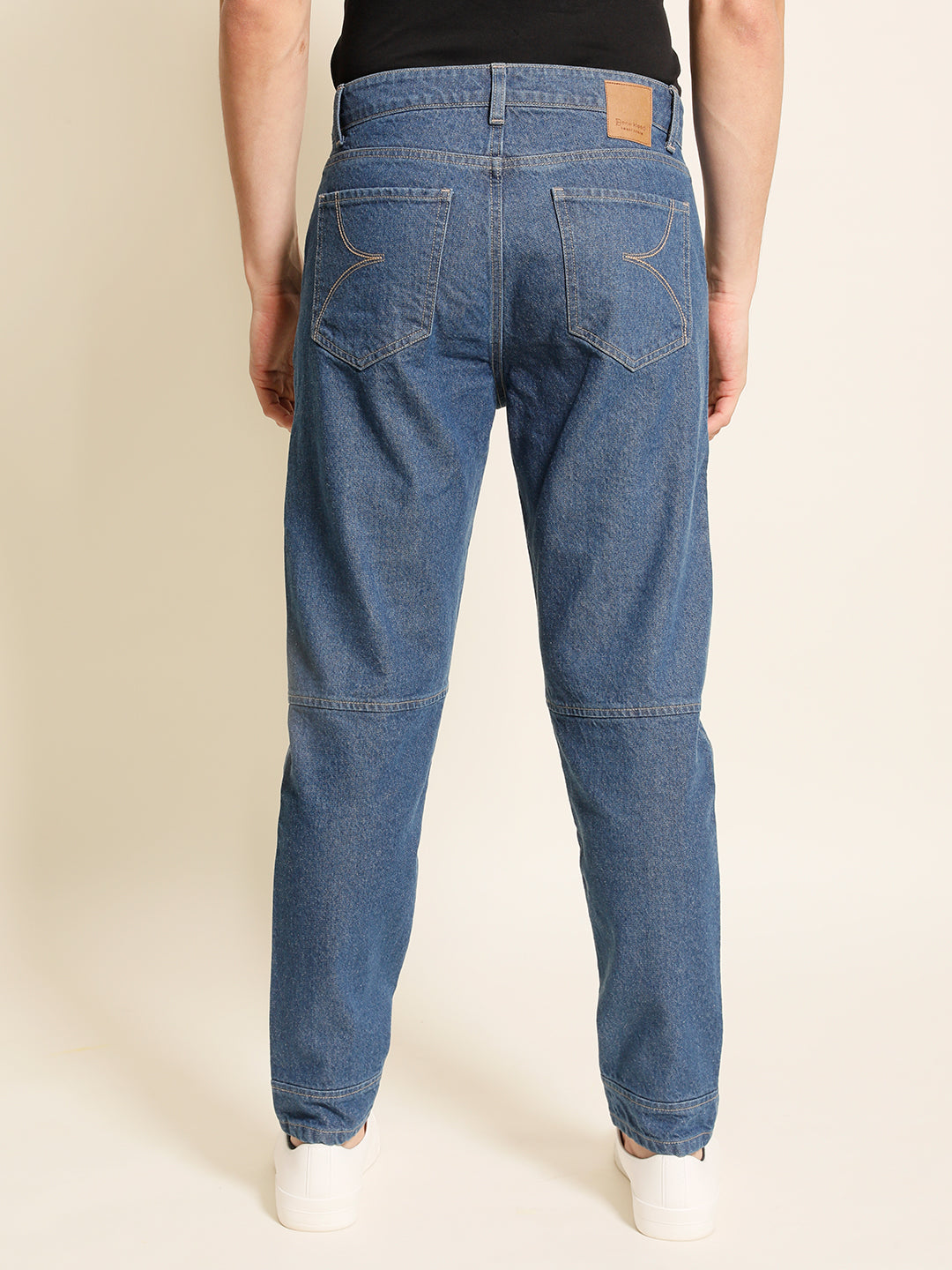 Men Comfy Tapered Solid Jeans With Knee Patch