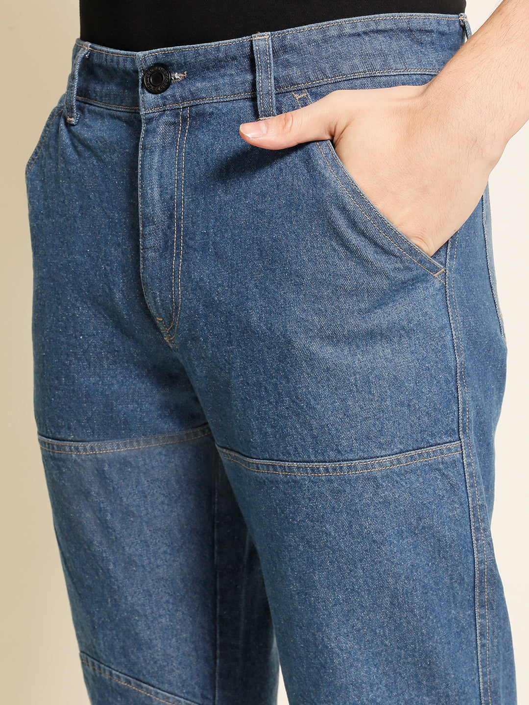 Men Comfy Tapered Solid Jeans With Knee Patch