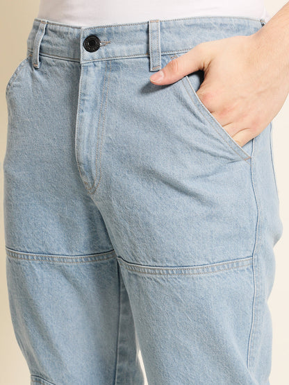 Men Comfy Tapered Solid Jeans With Knee Patch