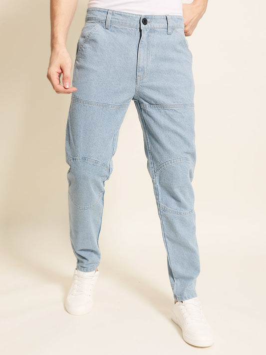 Men Comfy Tapered Solid Jeans With Knee Patch