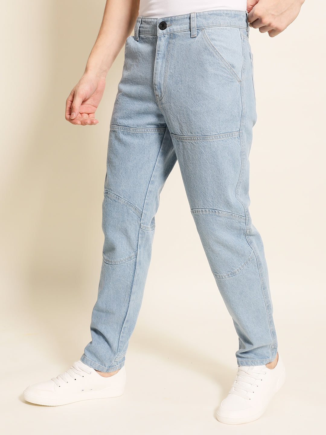 Men Comfy Tapered Solid Jeans With Knee Patch