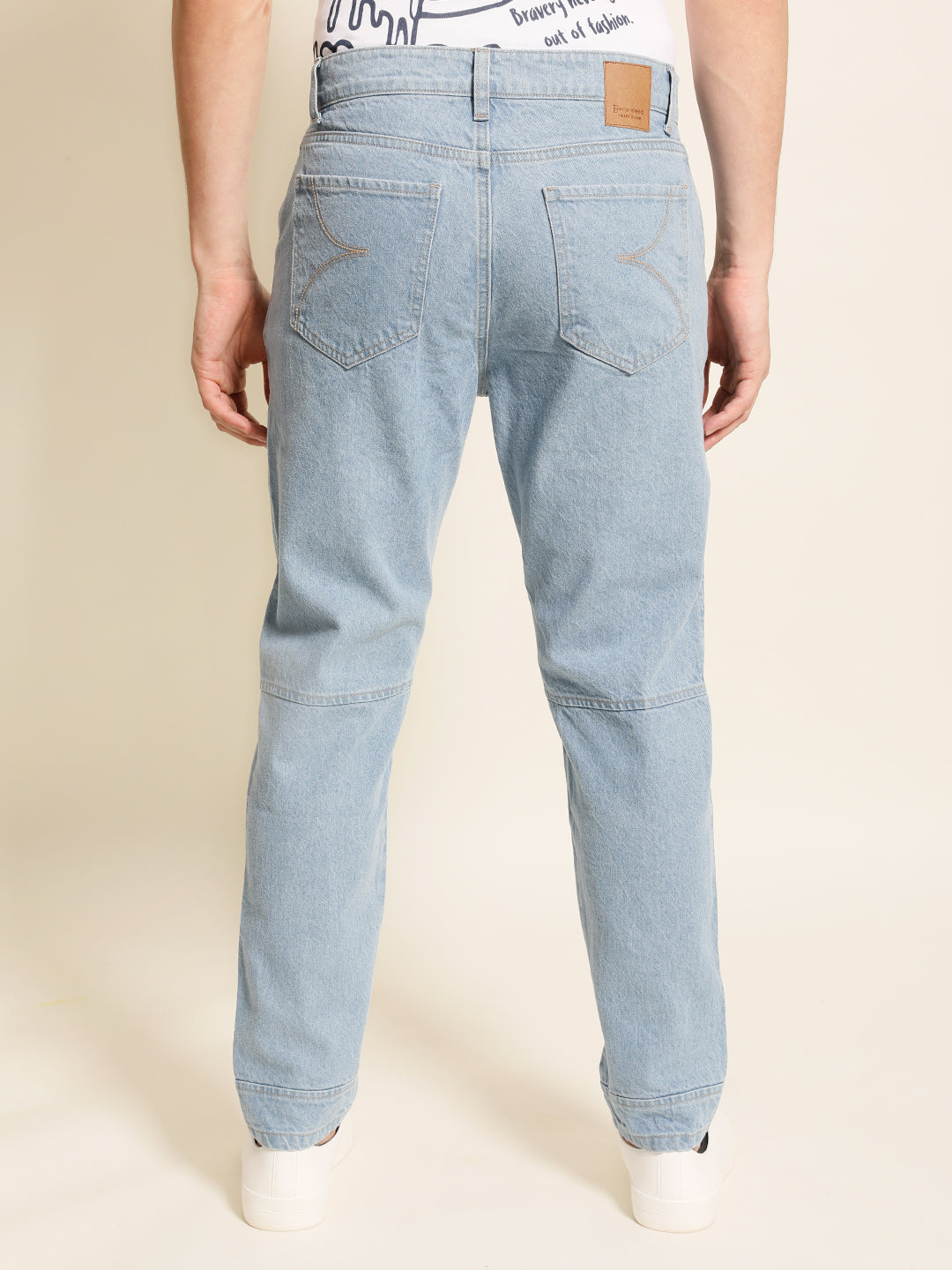 Men Comfy Tapered Solid Jeans With Knee Patch