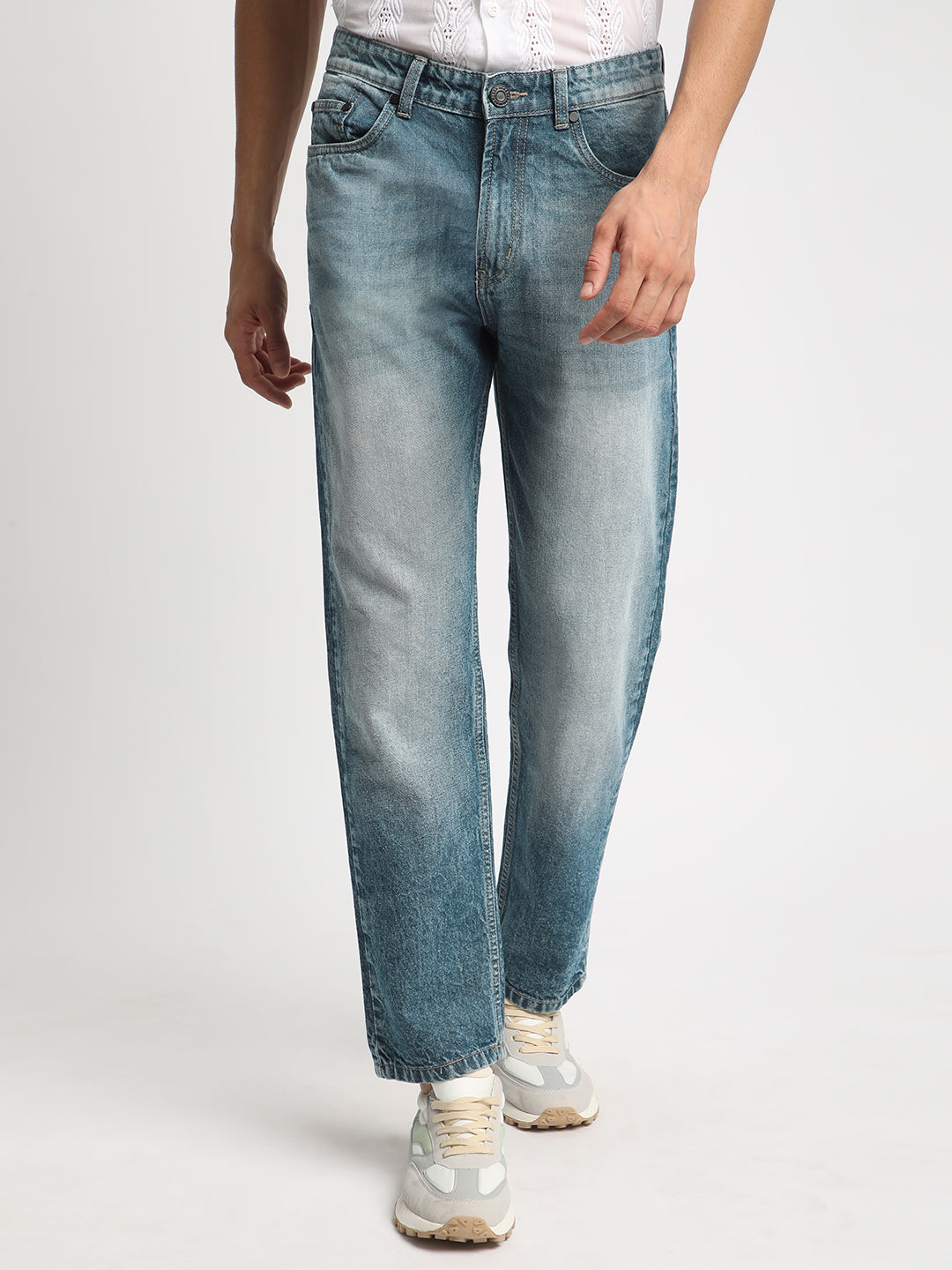 Men Blue Relaxed Fit Solid Jeans