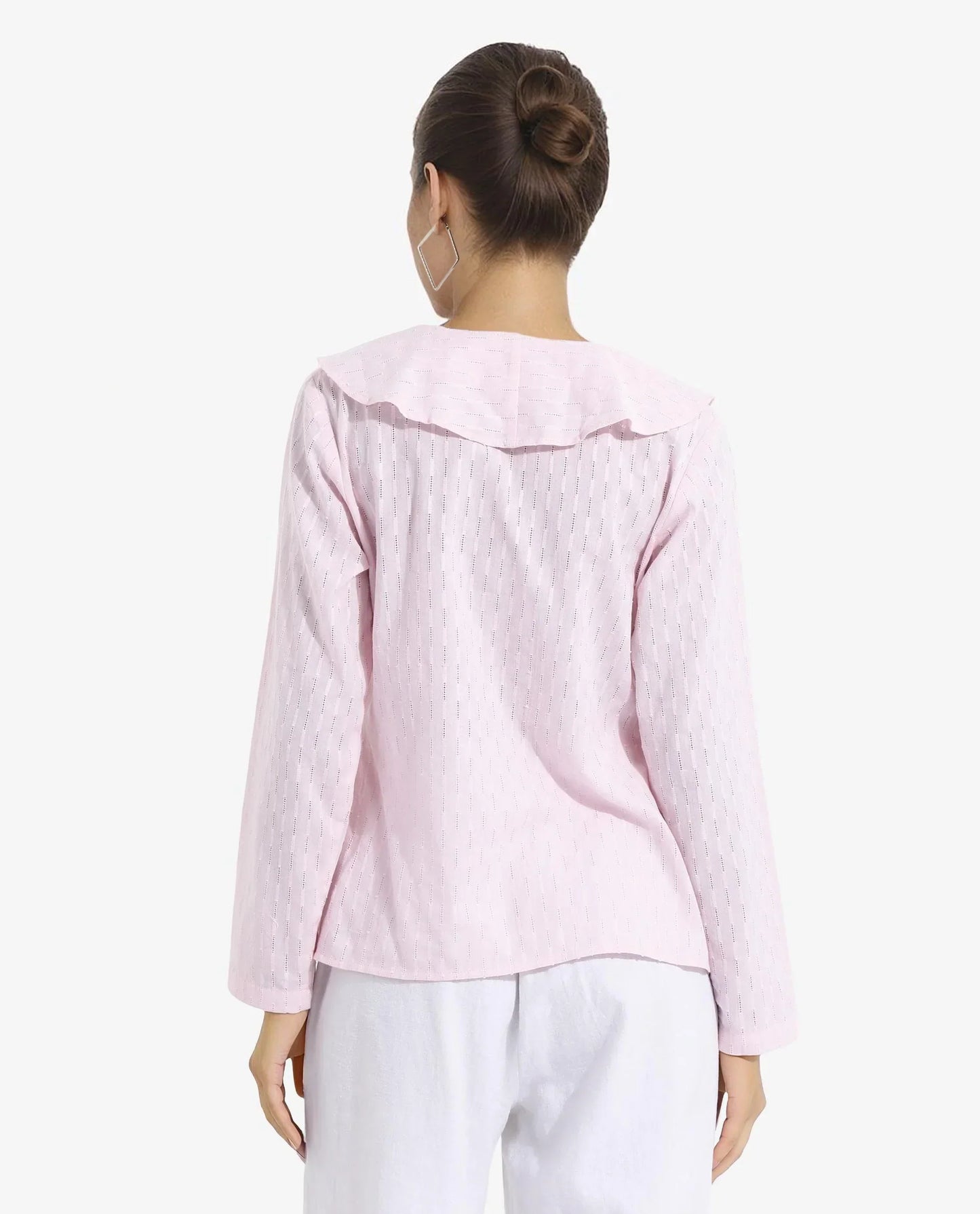 Rareism Women Bowez Pink Full Sleeve Ruffled Neck Plain Top