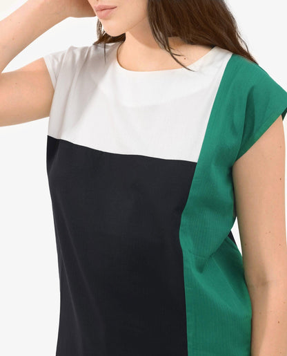 Rareism Women Caruana-T Black Cotton Fabric Cap Sleeve Round Neck Solid Regular Length Top