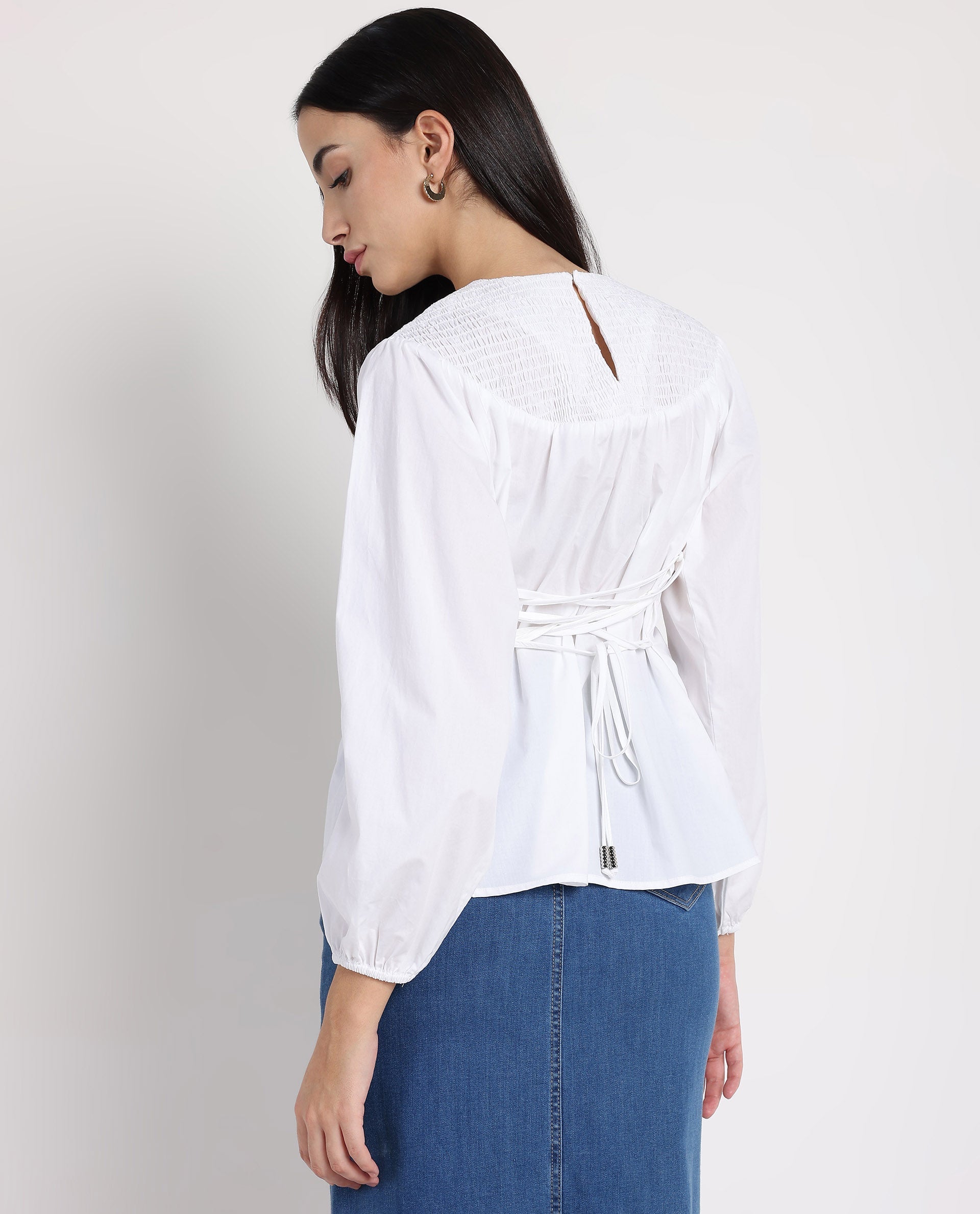 Rareism Women Cassius White Plain Top