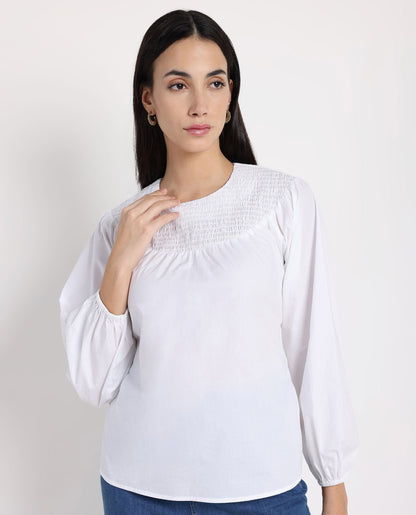 Rareism Women Cassius White Plain Top