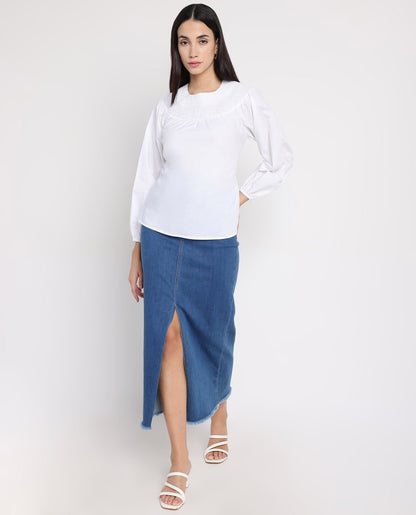 Rareism Women Cassius White Plain Top