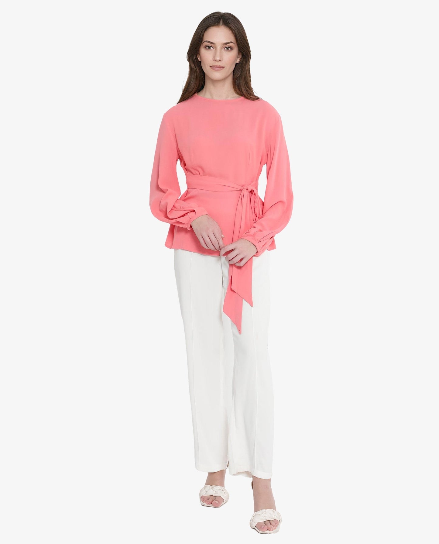 Rareism Women Centro Dark Pink Bishop Sleeve Boat Neck Plain Top