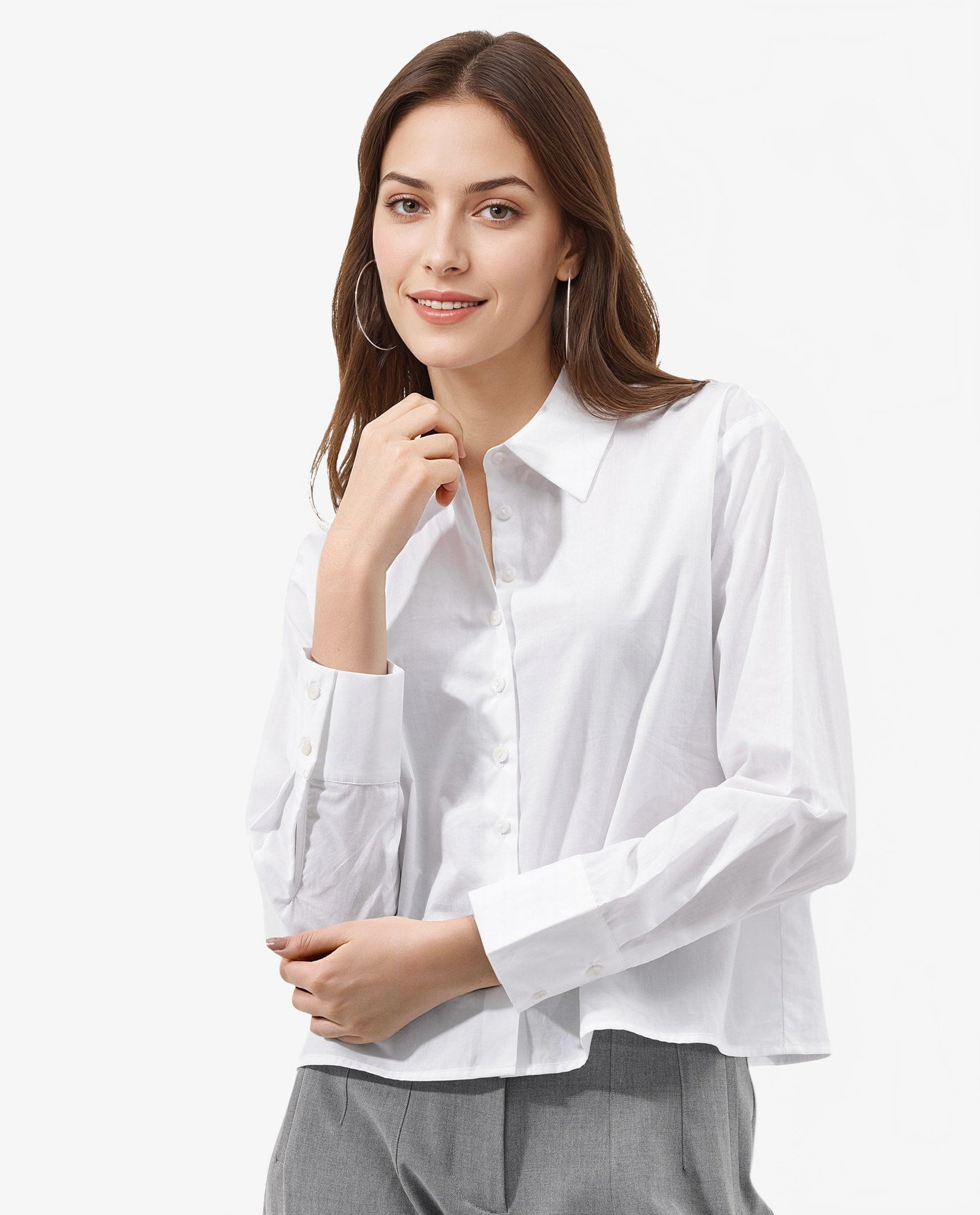 Rareism Women Charon White Cotton With Concealed Placket Shirt