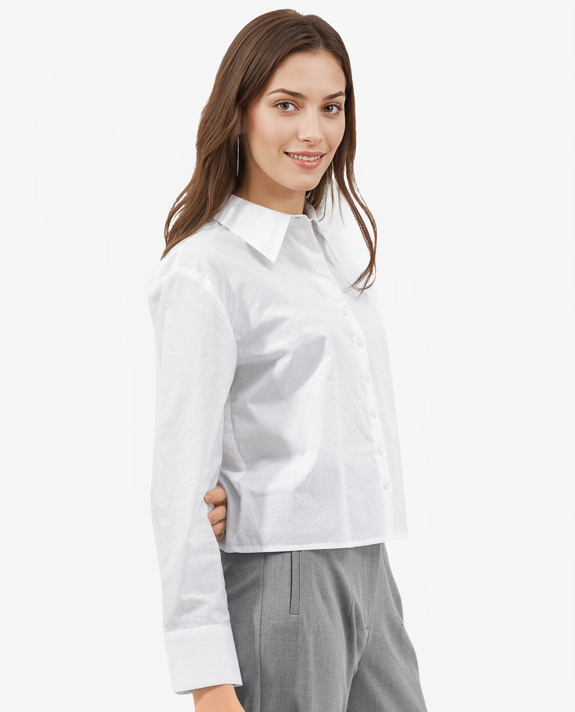 Rareism Women Charon White Cotton With Concealed Placket Shirt