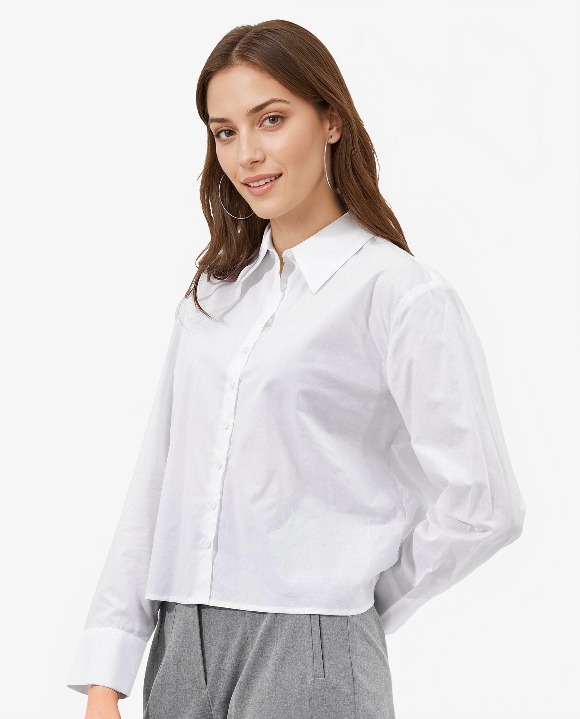 Rareism Women Charon White Cotton With Concealed Placket Shirt