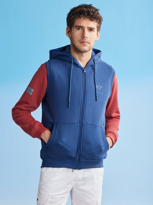 Blue Fleece Sleeve Less Hooded Sweatshirt