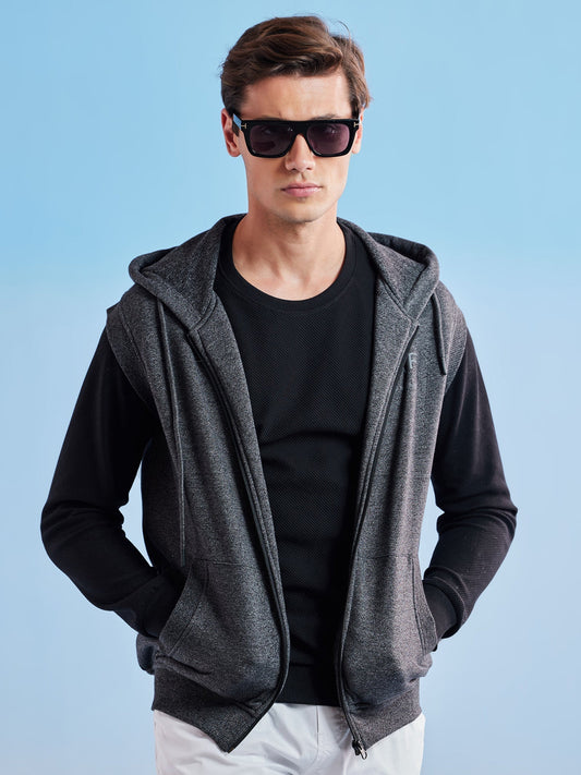 Black Fleece Sleeve Less Hooded Sweatshirt