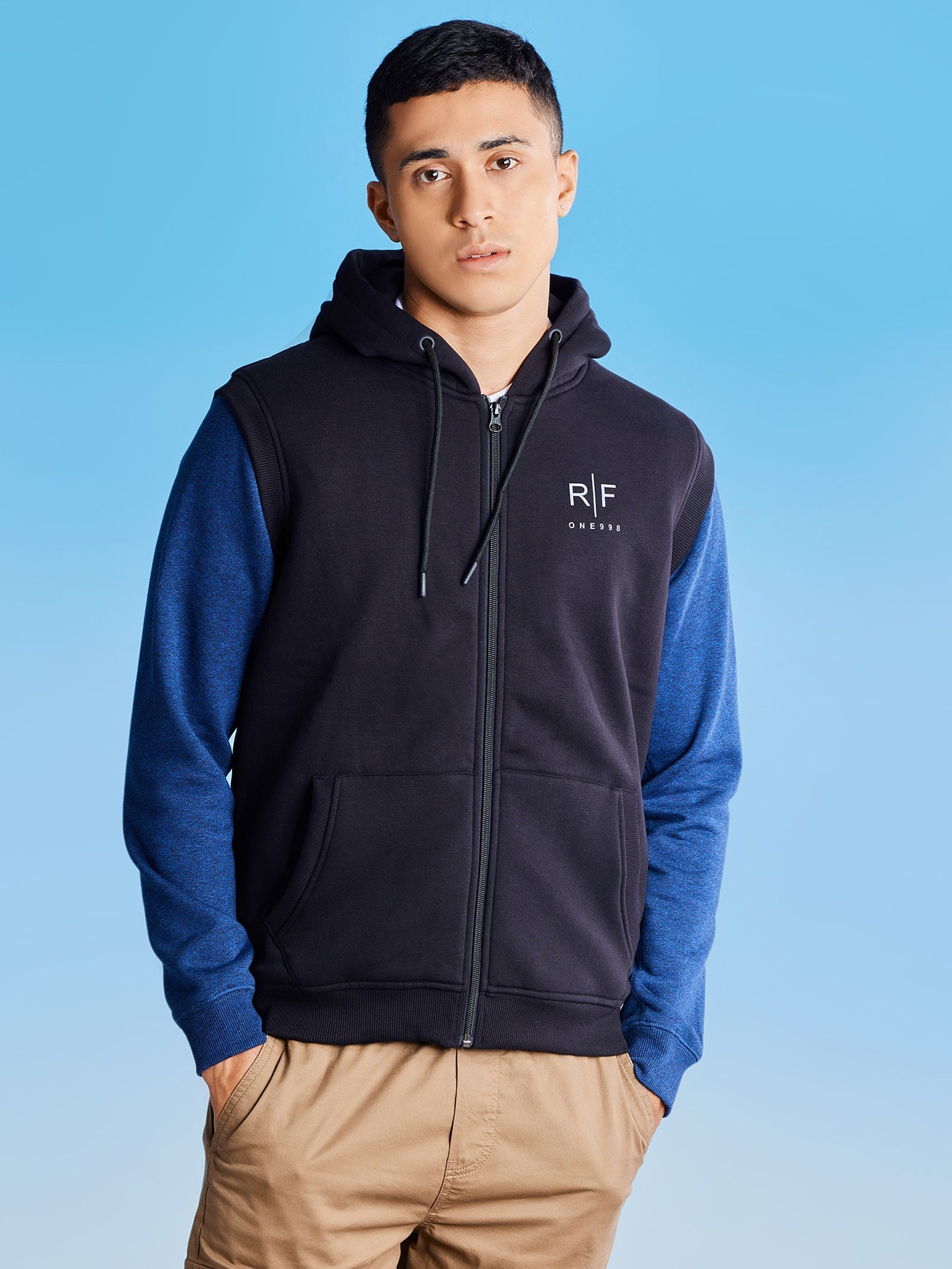 Black Fleece Sleeve Less Hooded Sweatshirt