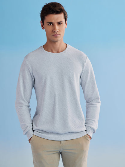 White Melange Ottoman Crew Neck Sweatshirt