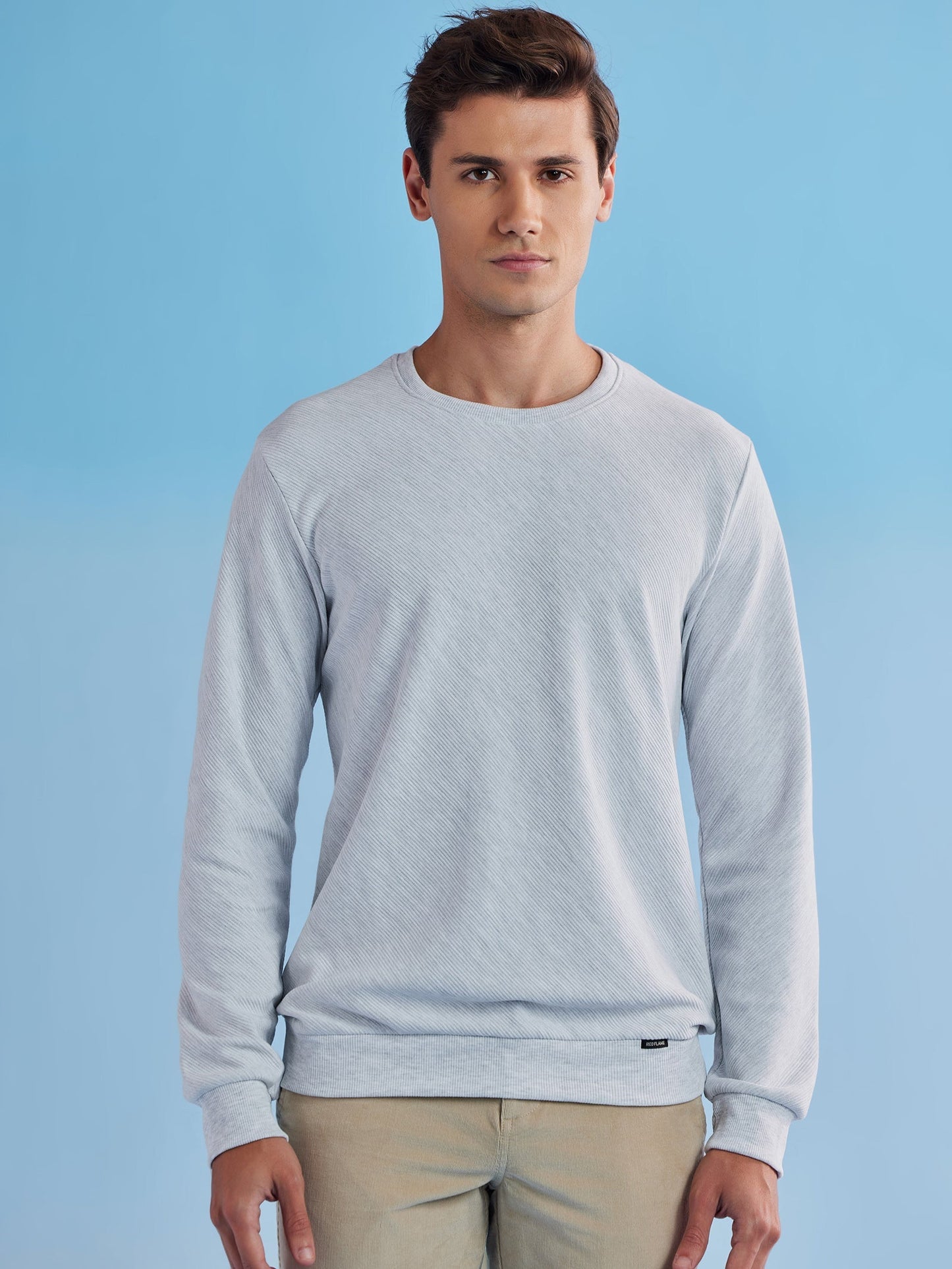 White Melange Ottoman Crew Neck Sweatshirt