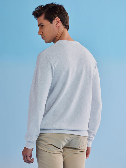 White Melange Ottoman Crew Neck Sweatshirt