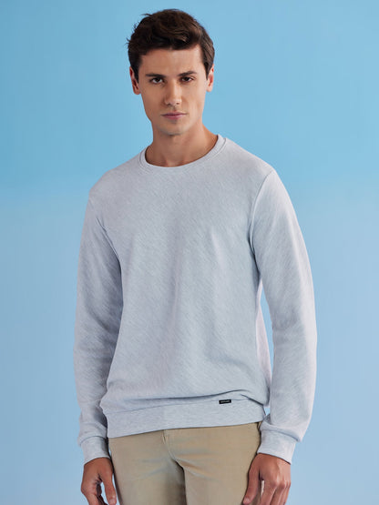 White Melange Ottoman Crew Neck Sweatshirt