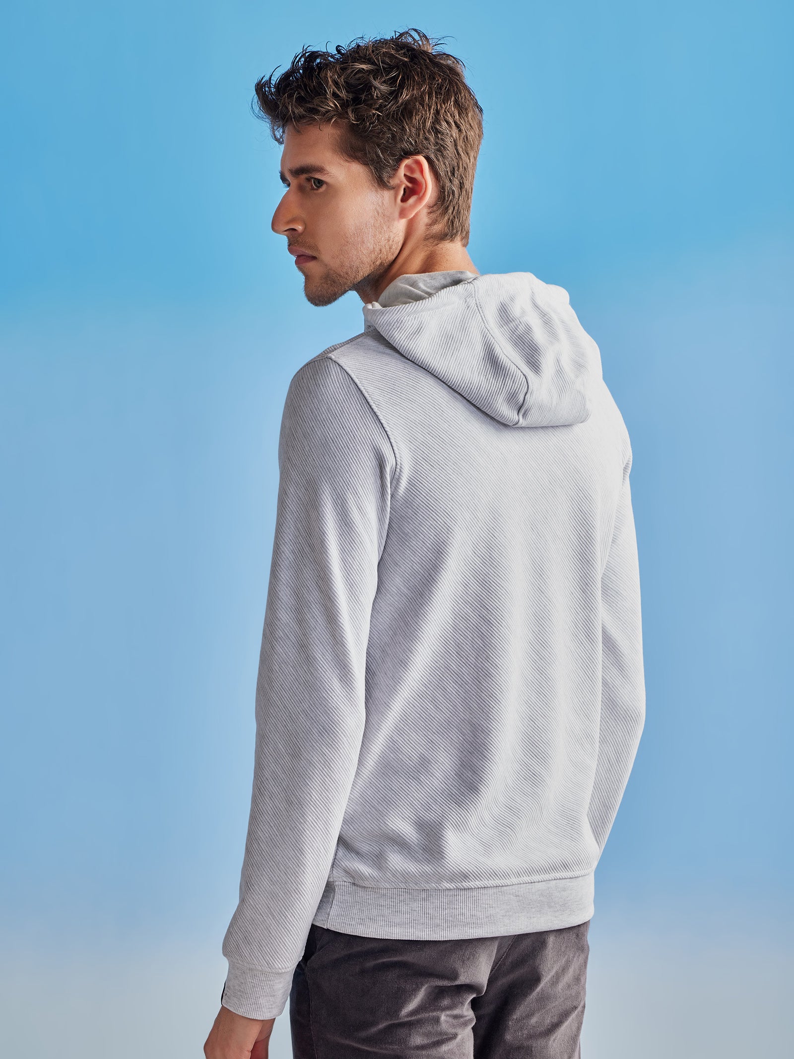 White Ottoman Crew Neck Hooded Sweatshirt