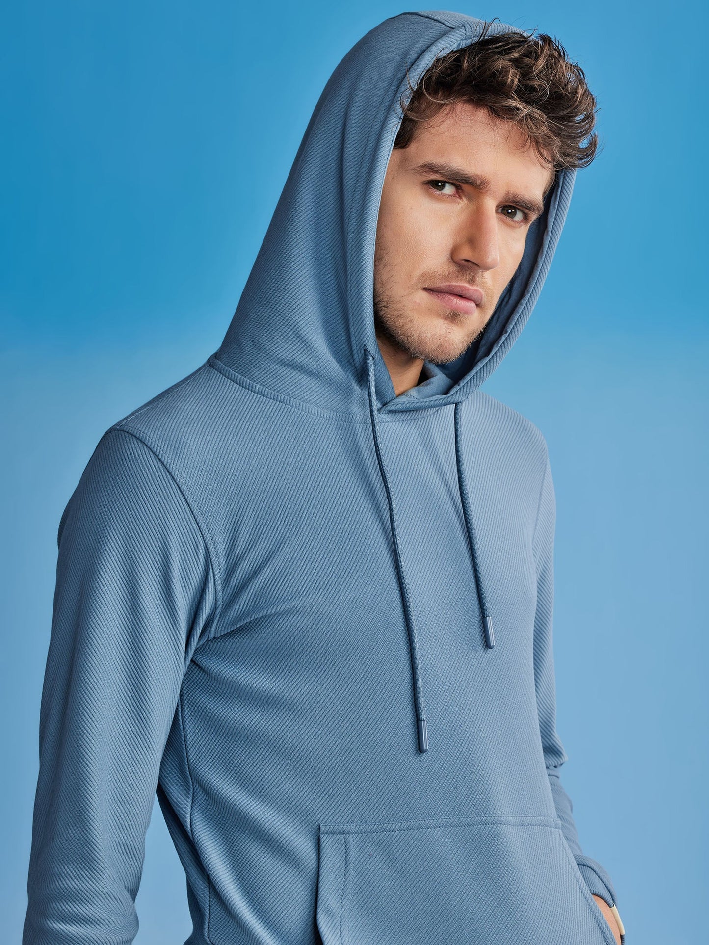 Blue Ottoman Crew Neck Hooded Sweatshirt