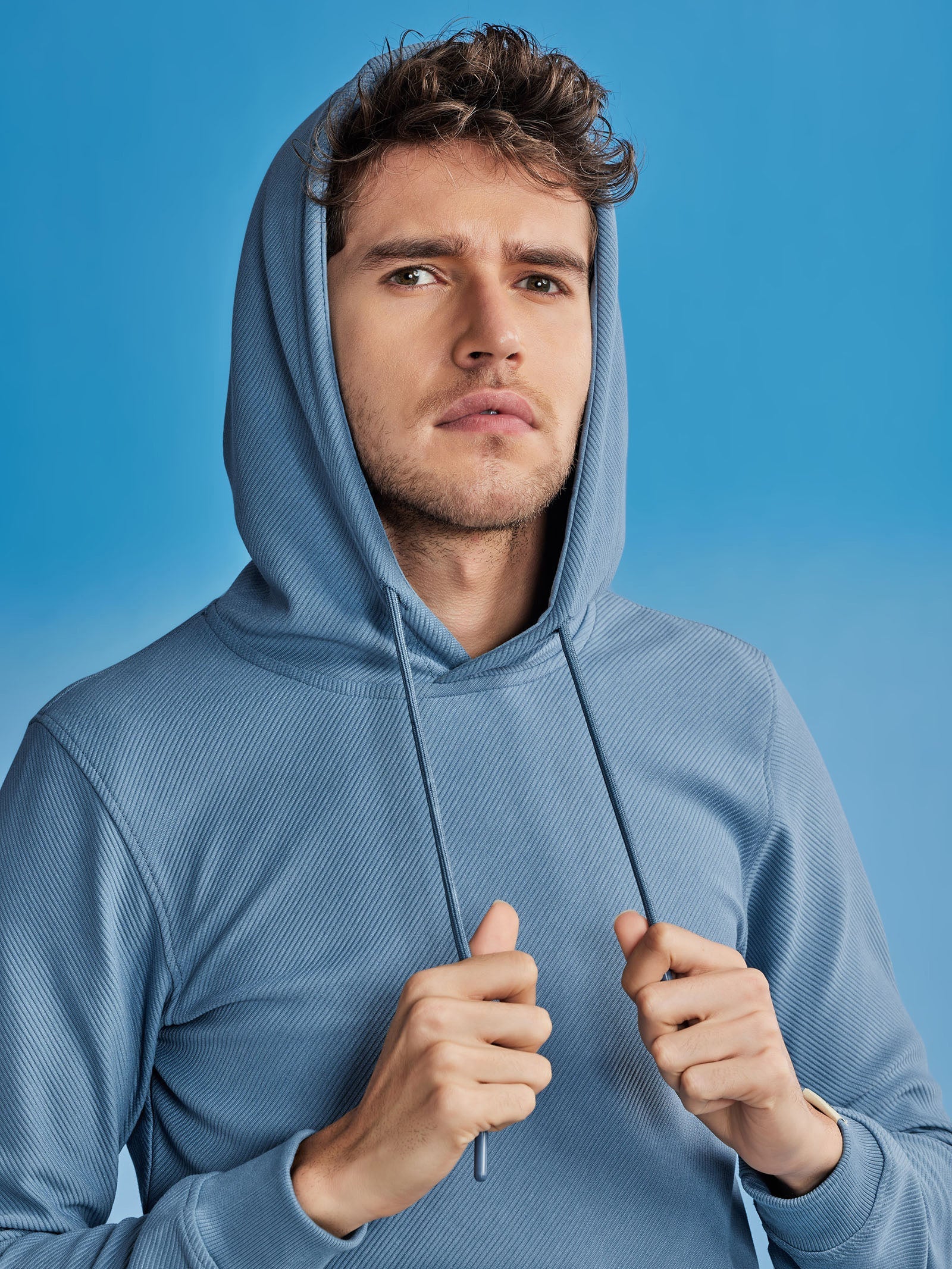 Blue Ottoman Crew Neck Hooded Sweatshirt