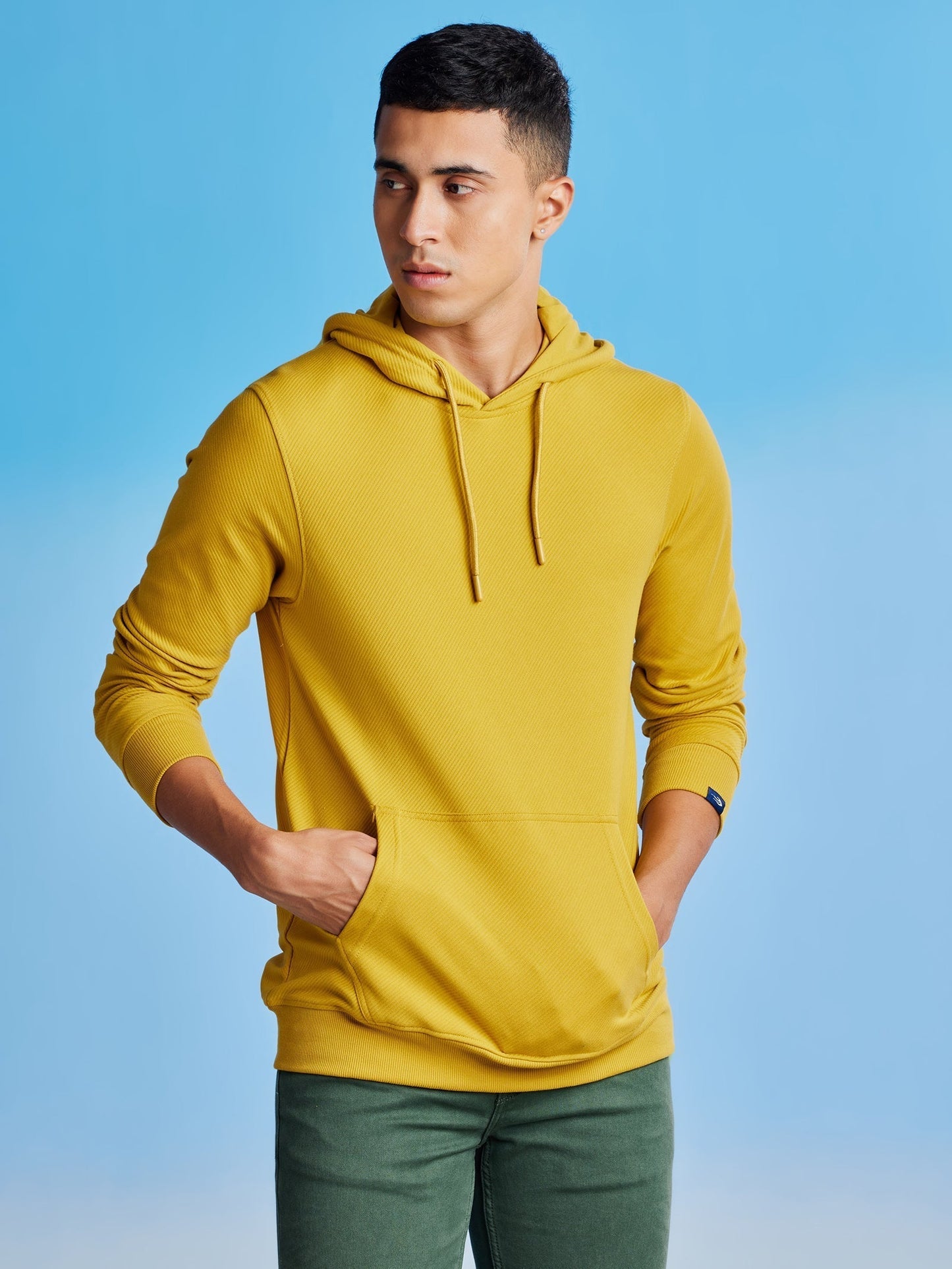 Yellow Ottoman Crew Neck Hooded Sweatshirt