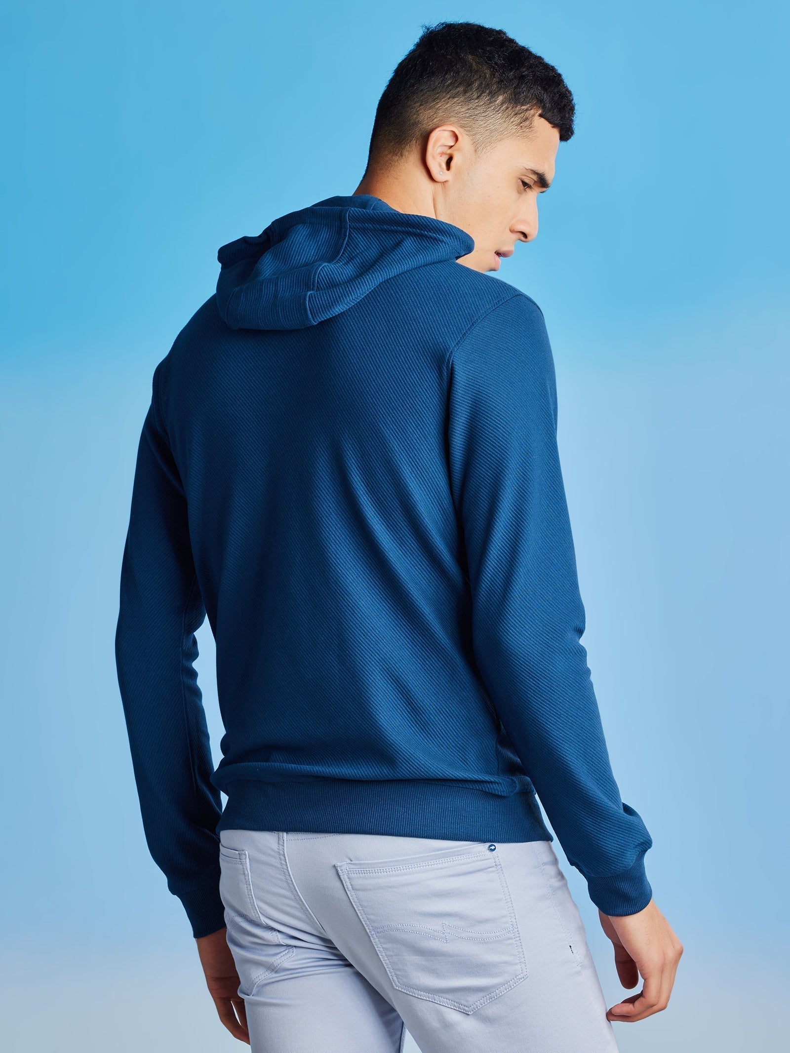 Blue Ottoman Crew Neck Hooded Sweatshirt