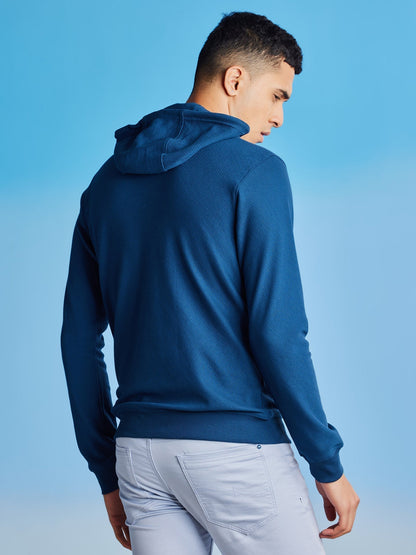 Blue Ottoman Crew Neck Hooded Sweatshirt