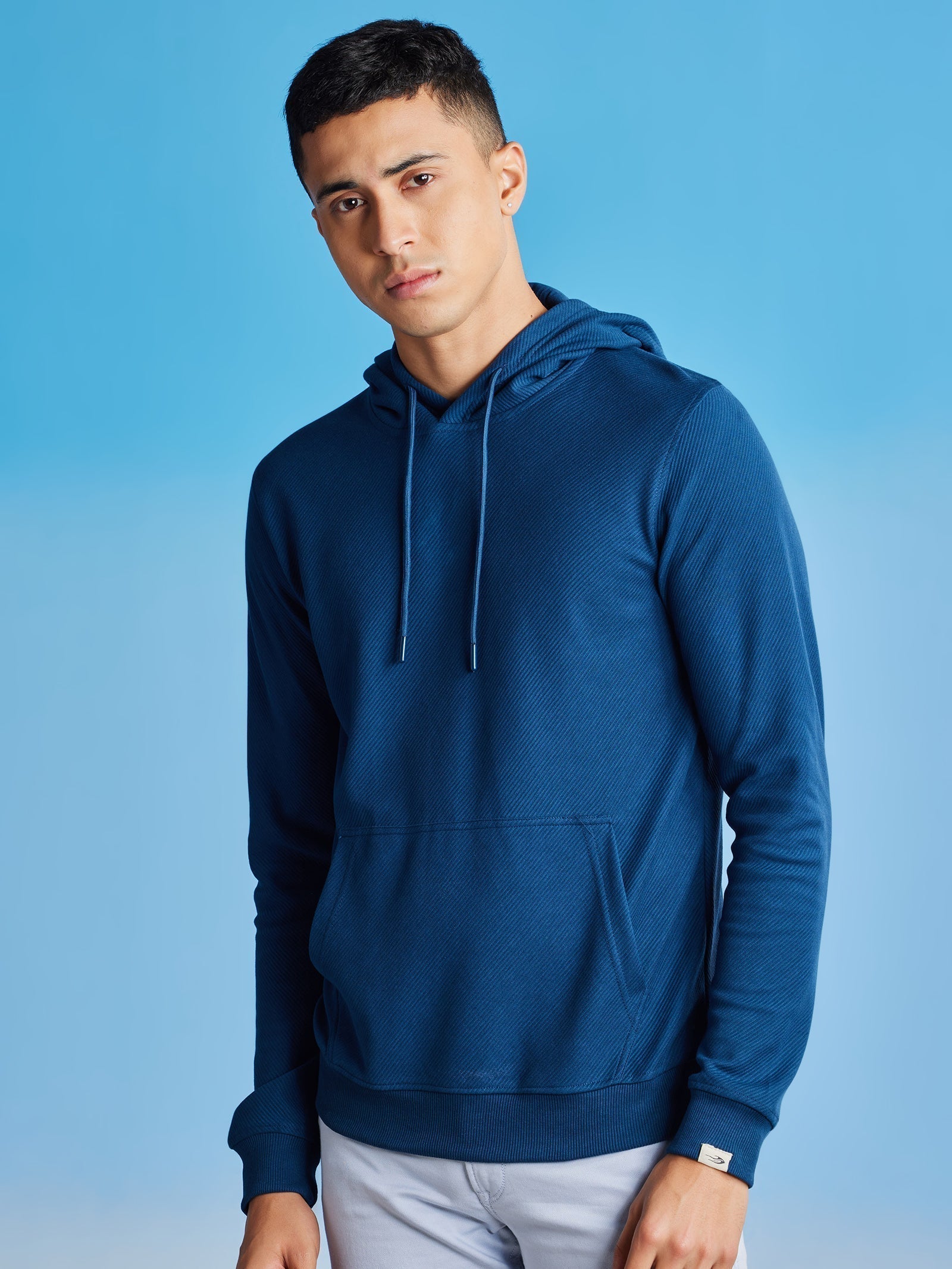 Blue Ottoman Crew Neck Hooded Sweatshirt